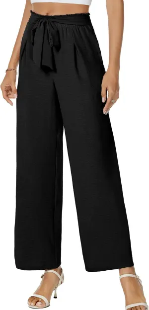 Gracyoga Womens Wide Leg Pants High Waisted Flowy Tie Knot Trousers Business Casual Outfits with Pockets