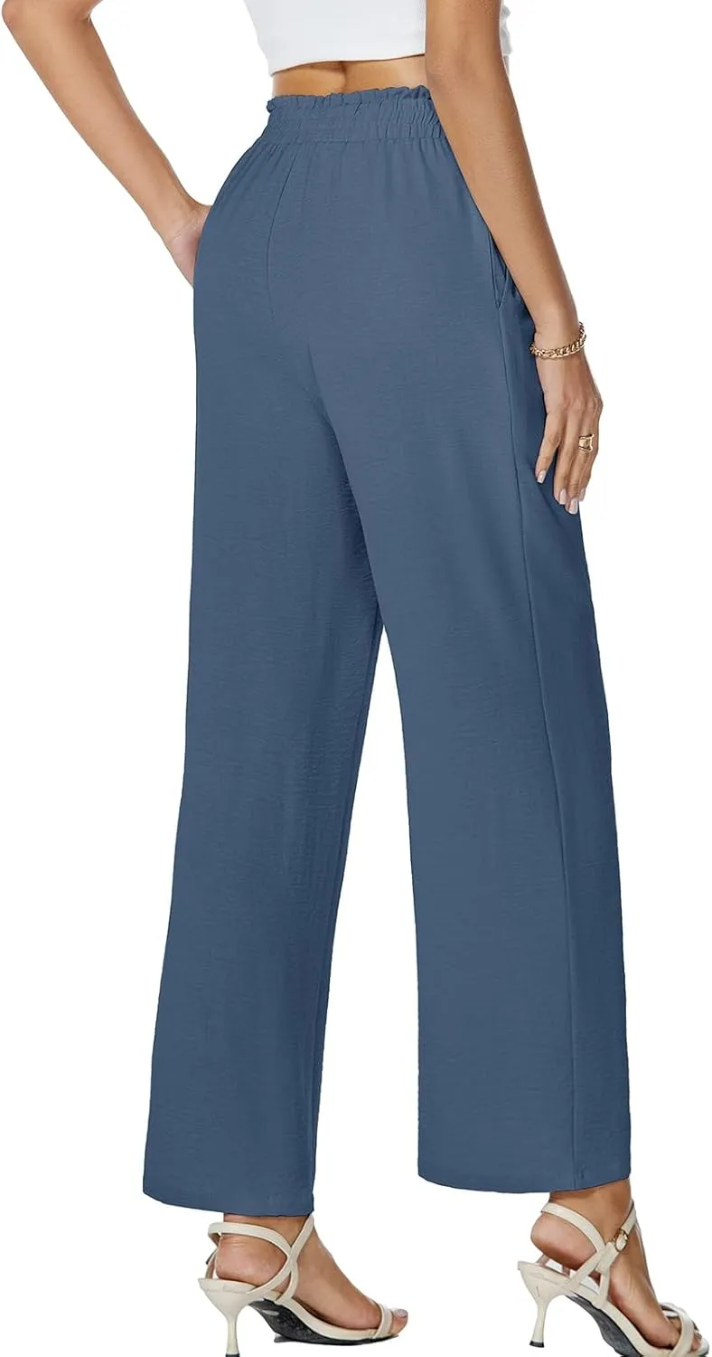 Gracyoga Womens Wide Leg Pants High Waisted Flowy Tie Knot Trousers Business Casual Outfits with Pockets