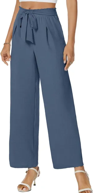 Gracyoga Womens Wide Leg Pants High Waisted Flowy Tie Knot Trousers Business Casual Outfits with Pockets