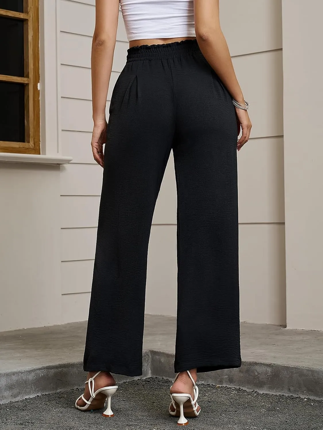 Gracyoga Womens Wide Leg Pants High Waisted Flowy Tie Knot Trousers Business Casual Outfits with Pockets
