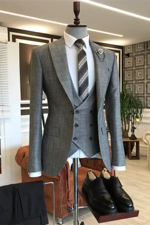 Gray Formal Peaked Lapel Three Pieces Slim Fit Business Suits Wedding Suits for Men