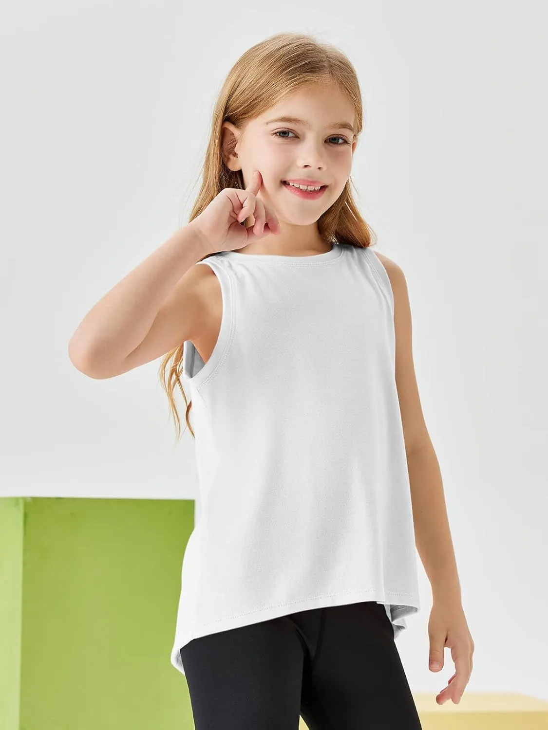 Haloumoning Girls Athletic Tank Tops Open Tie Back Sleeveless Workout Running Tennis Sports Shirts 5-14Years