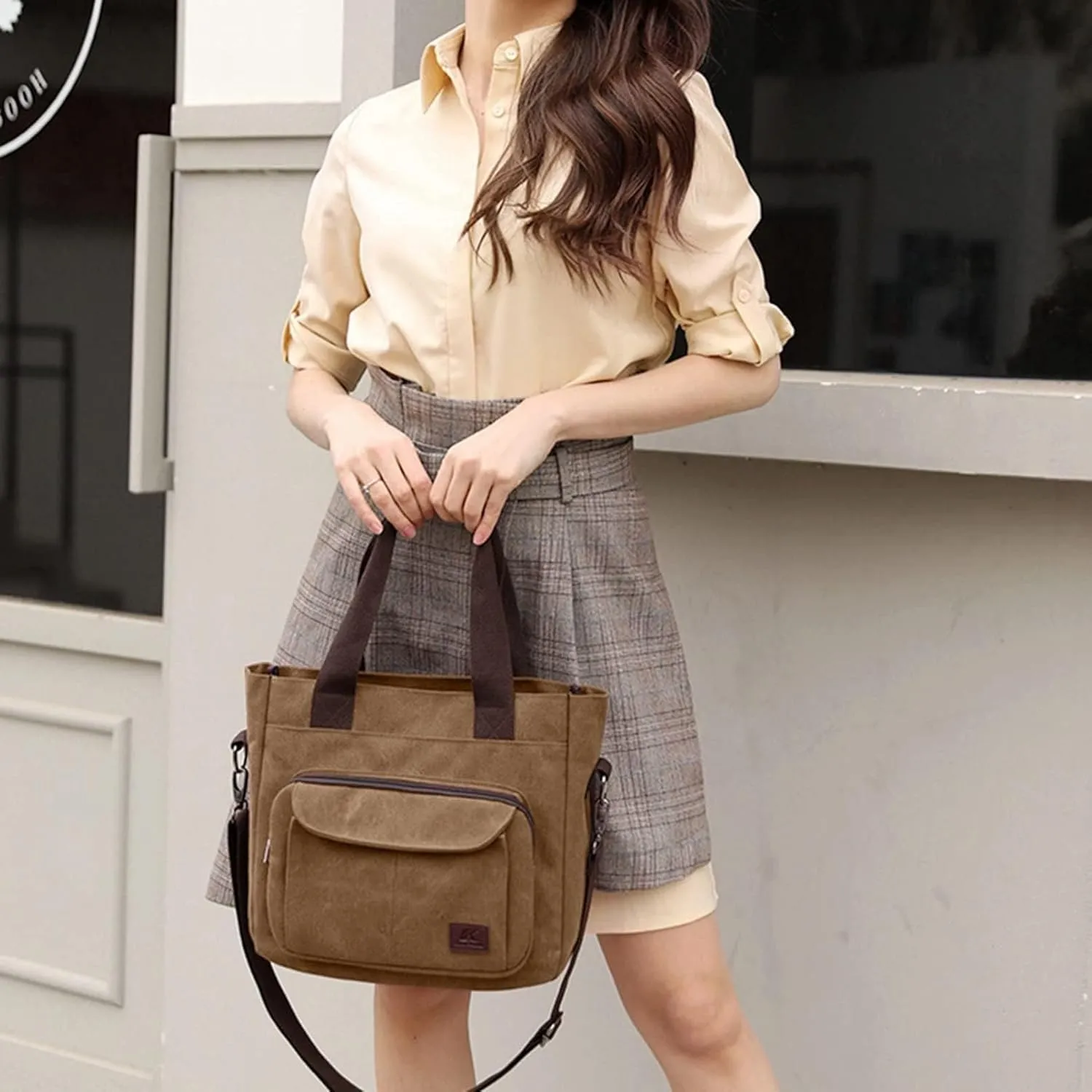 Handbags Women's Canvas Tote Purse Shoulder Crossbody Bag Lightweight Multi-Pocket Work Top Handle Bags