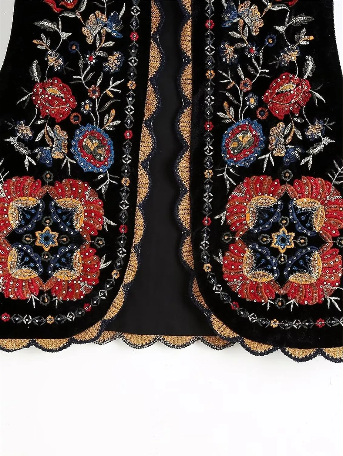 hathne Floral Embroidered Vest for Women Boho Vintage Sleeveless Open Front Cardigan Shirt Waistcoat