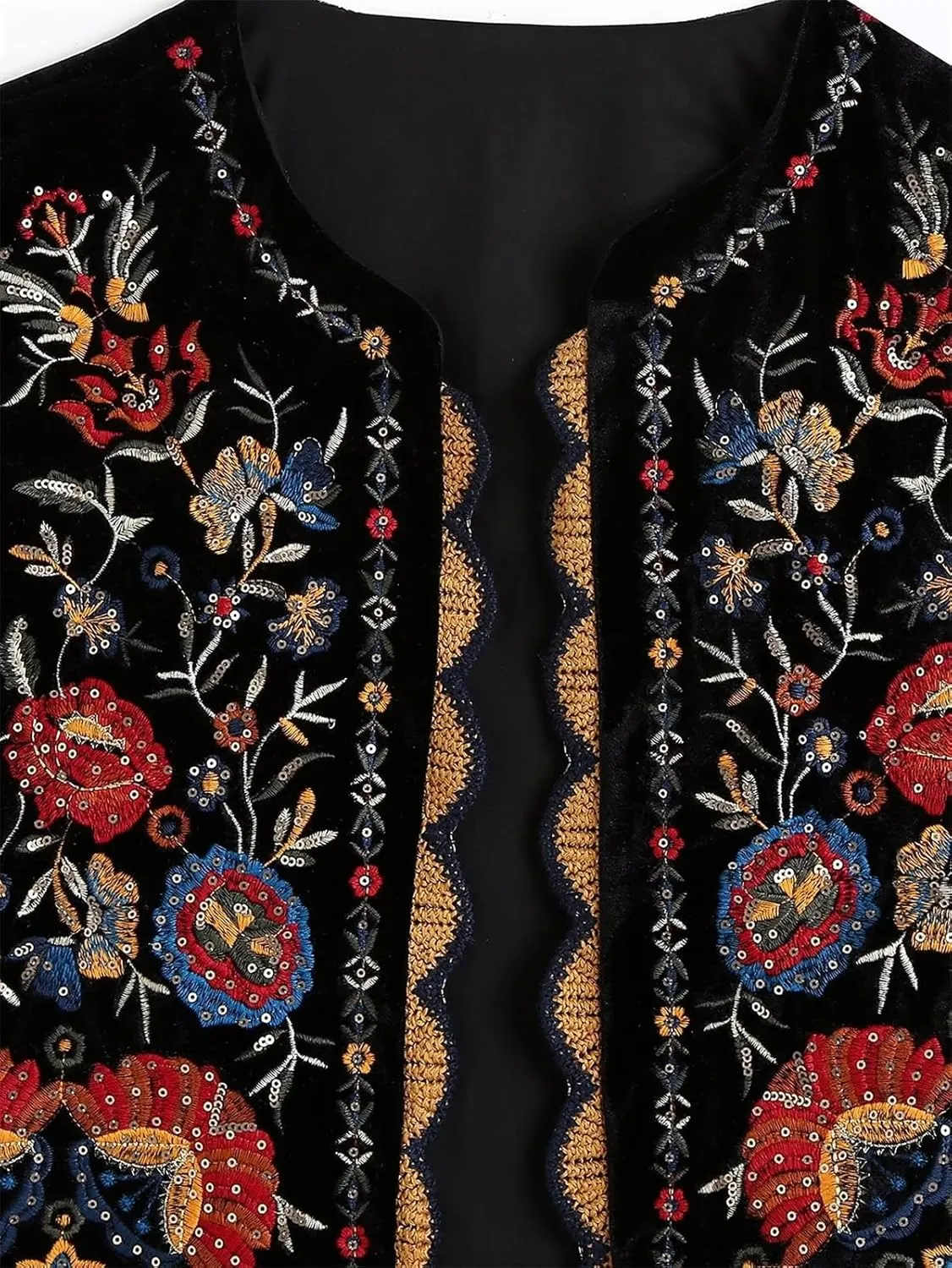 hathne Floral Embroidered Vest for Women Boho Vintage Sleeveless Open Front Cardigan Shirt Waistcoat