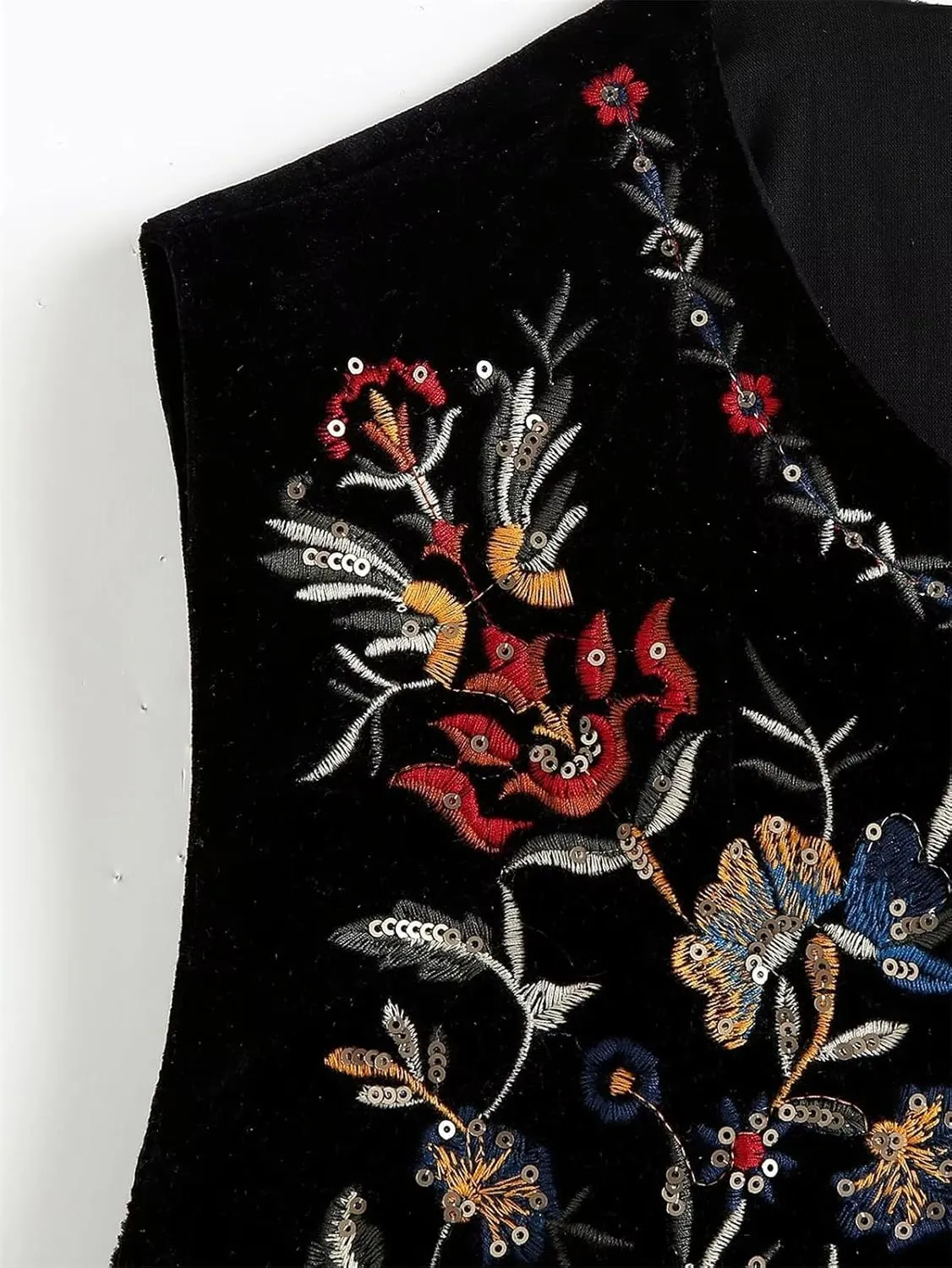 hathne Floral Embroidered Vest for Women Boho Vintage Sleeveless Open Front Cardigan Shirt Waistcoat