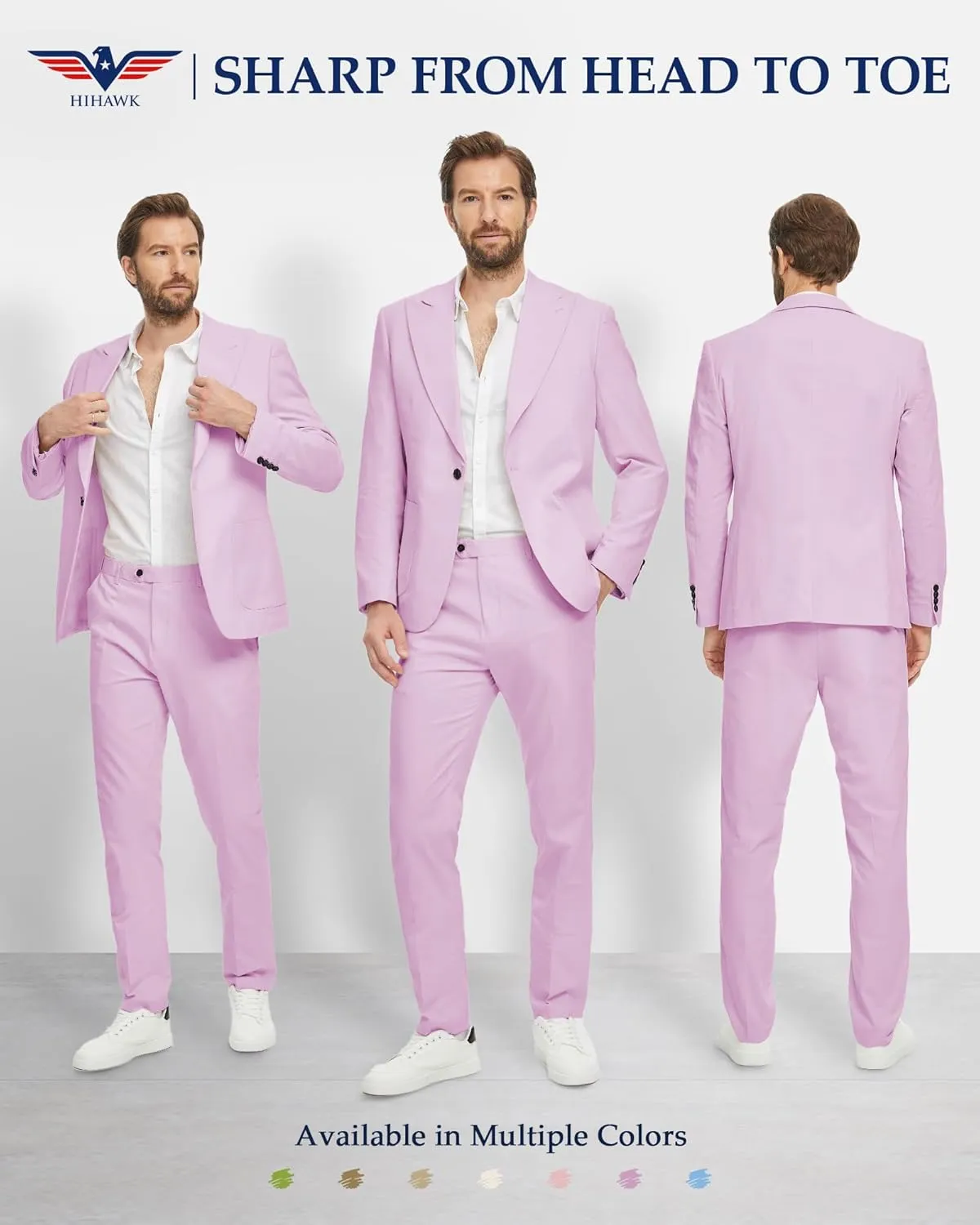 Hihawk Linen Suit for Men, 2 Pieces Casual Blazer and Pants, Summer Beach Wedding Suit Groomsmen Prom Tuxedo