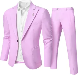 Hihawk Linen Suit for Men, 2 Pieces Casual Blazer and Pants, Summer Beach Wedding Suit Groomsmen Prom Tuxedo