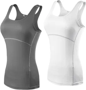 HNVAVQ Workout Tank Tops for Women - Quick Dry Gym Yoga Shirts - Racerback Sport Running Tank Top - 2 Pack