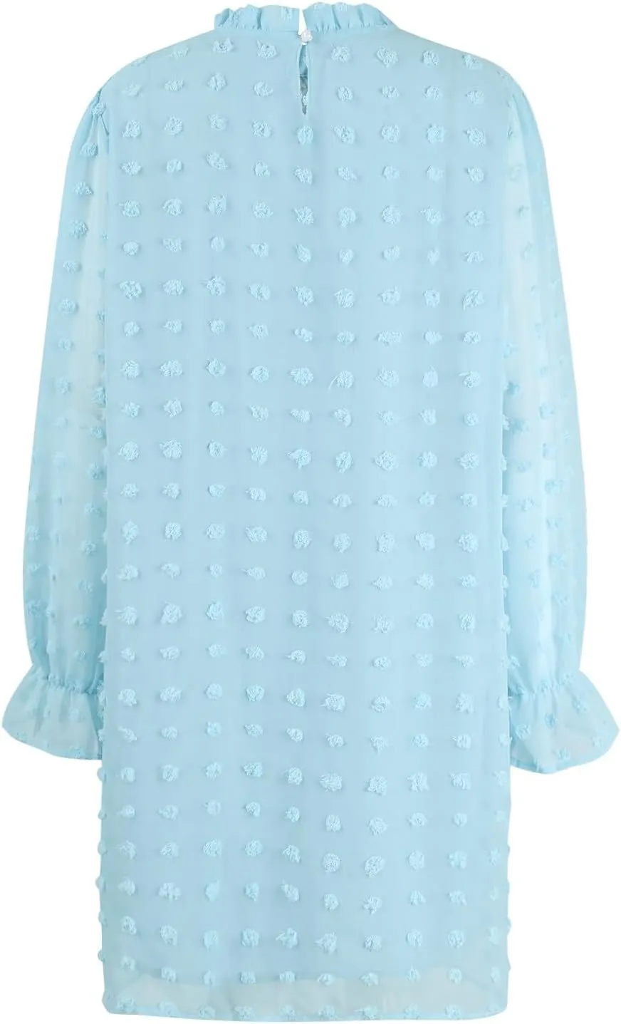 Holiday Dresses for Women Spring Long Sleeve High Neck Swiss Dot Tiered Flowy Tiered Babydoll Shift Mini Dress