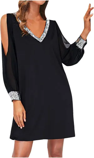 Holiday Dresses for Women Spring Long Sleeve High Neck Swiss Dot Tiered Flowy Tiered Babydoll Shift Mini Dress