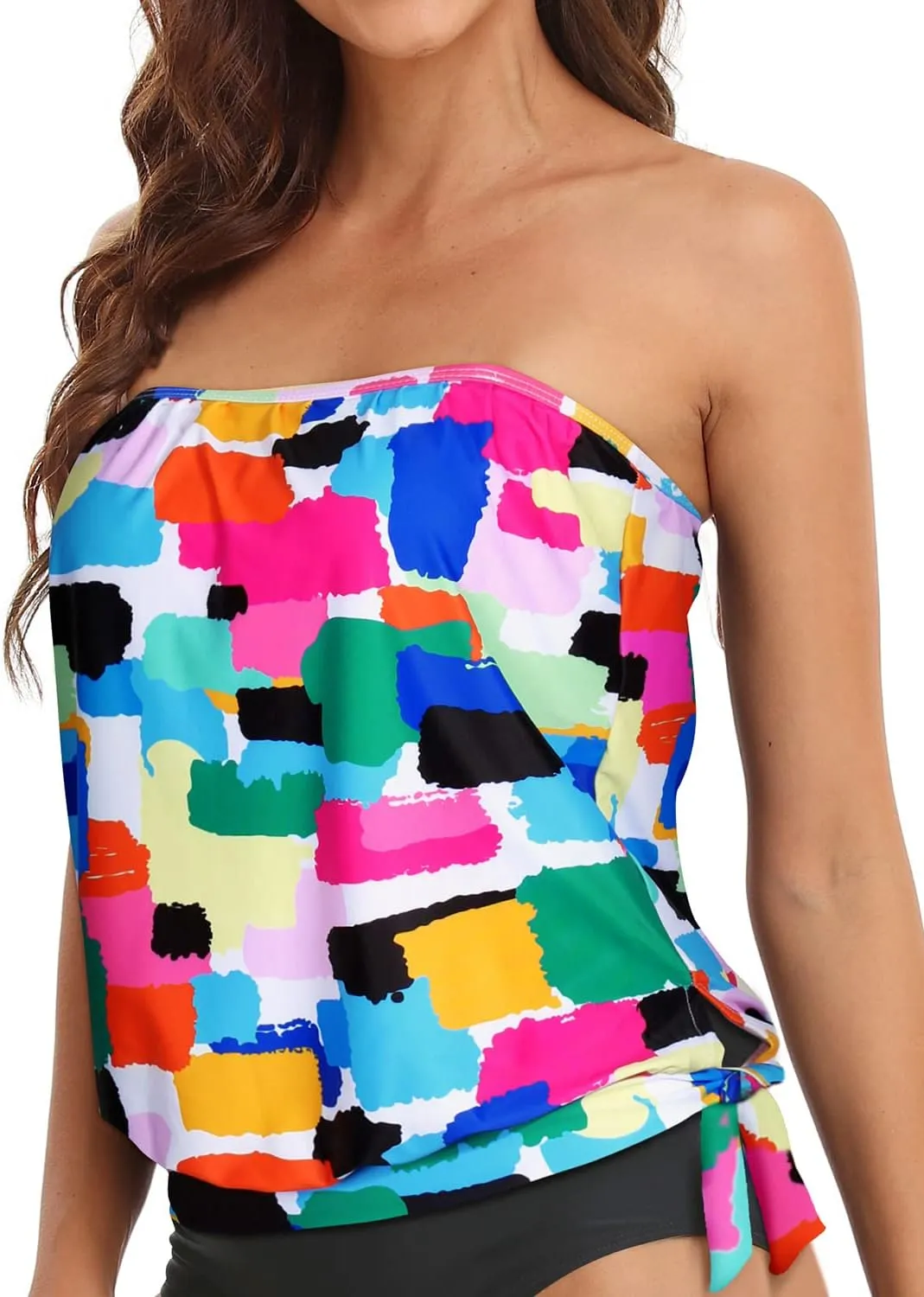 Holipick Strapless Tankini Tops for Women Swimwear Top ONLY Bandeau Bathing Suit Blouson Swimsuit No Bottom