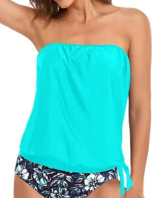 Holipick Strapless Tankini Tops for Women Swimwear Top ONLY Bandeau Bathing Suit Blouson Swimsuit No Bottom