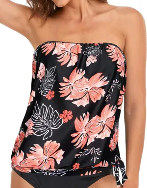 Holipick Strapless Tankini Tops for Women Swimwear Top ONLY Bandeau Bathing Suit Blouson Swimsuit No Bottom