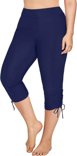 Holipick Womens Plus Size Swim Capris High Waisted Swim Pants Drawstring UPF50  Long Swim Shorts