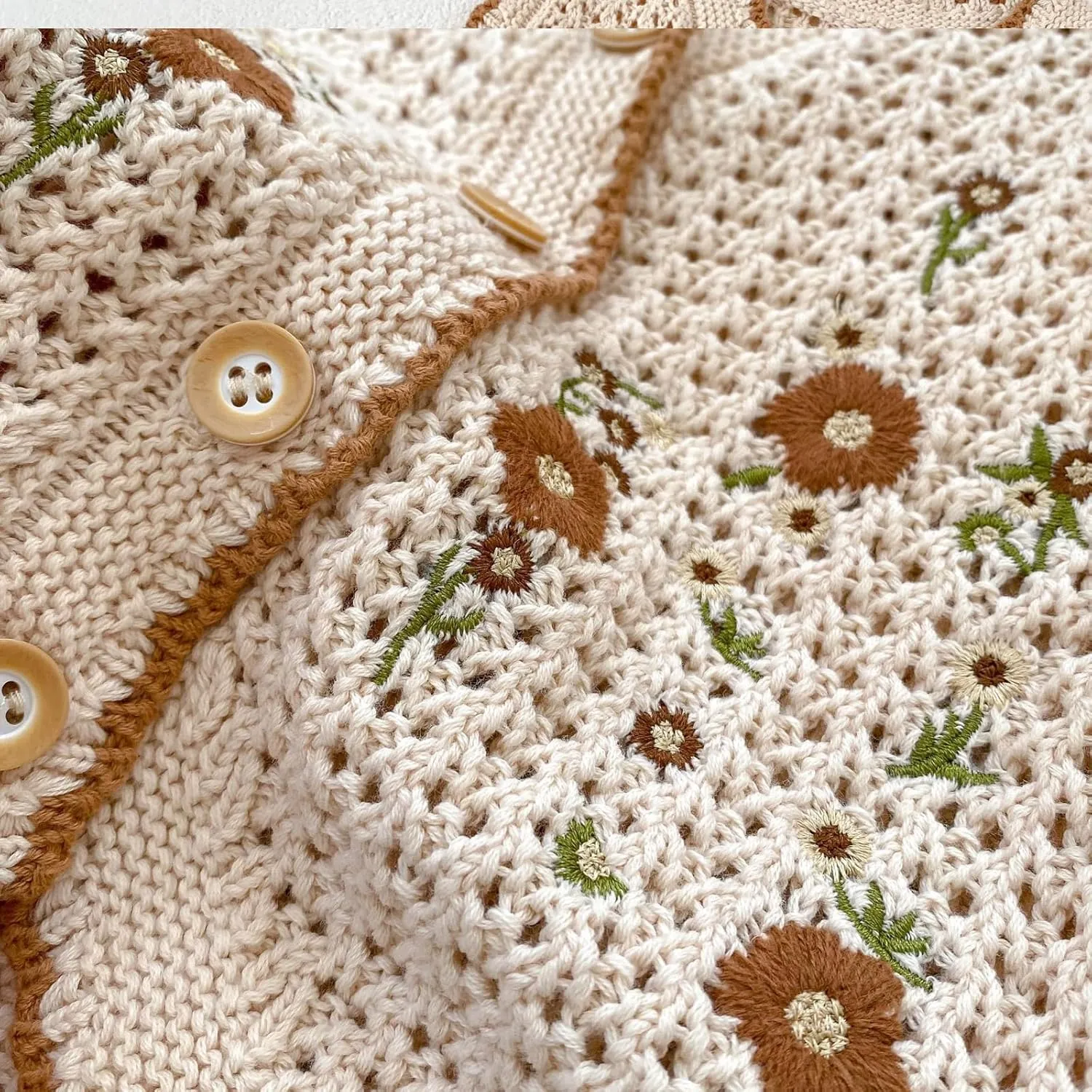 HOOLCHEAN Baby Girls Embroidered Cotton Vintage Sweater Vest Knitted Cardigan