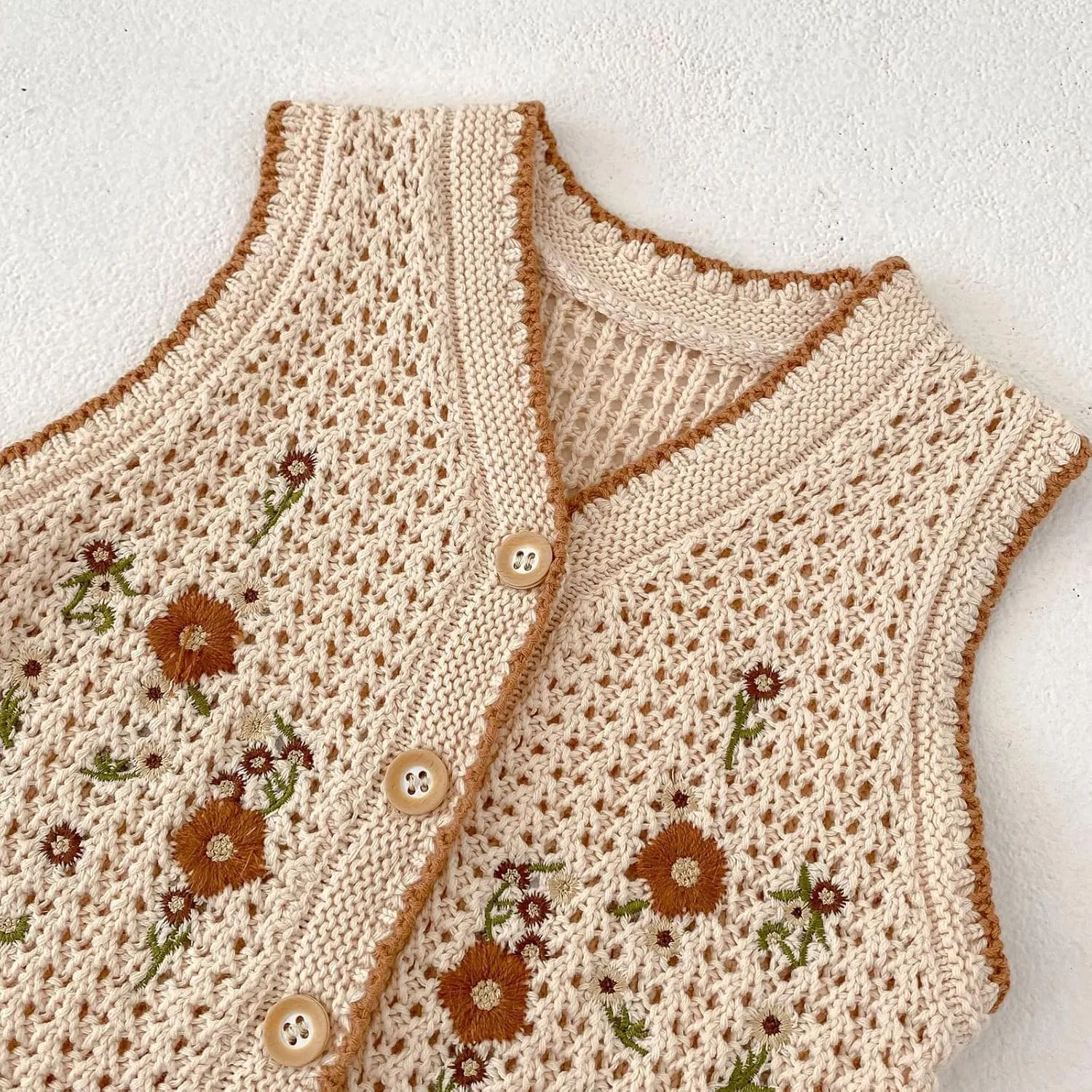 HOOLCHEAN Baby Girls Embroidered Cotton Vintage Sweater Vest Knitted Cardigan