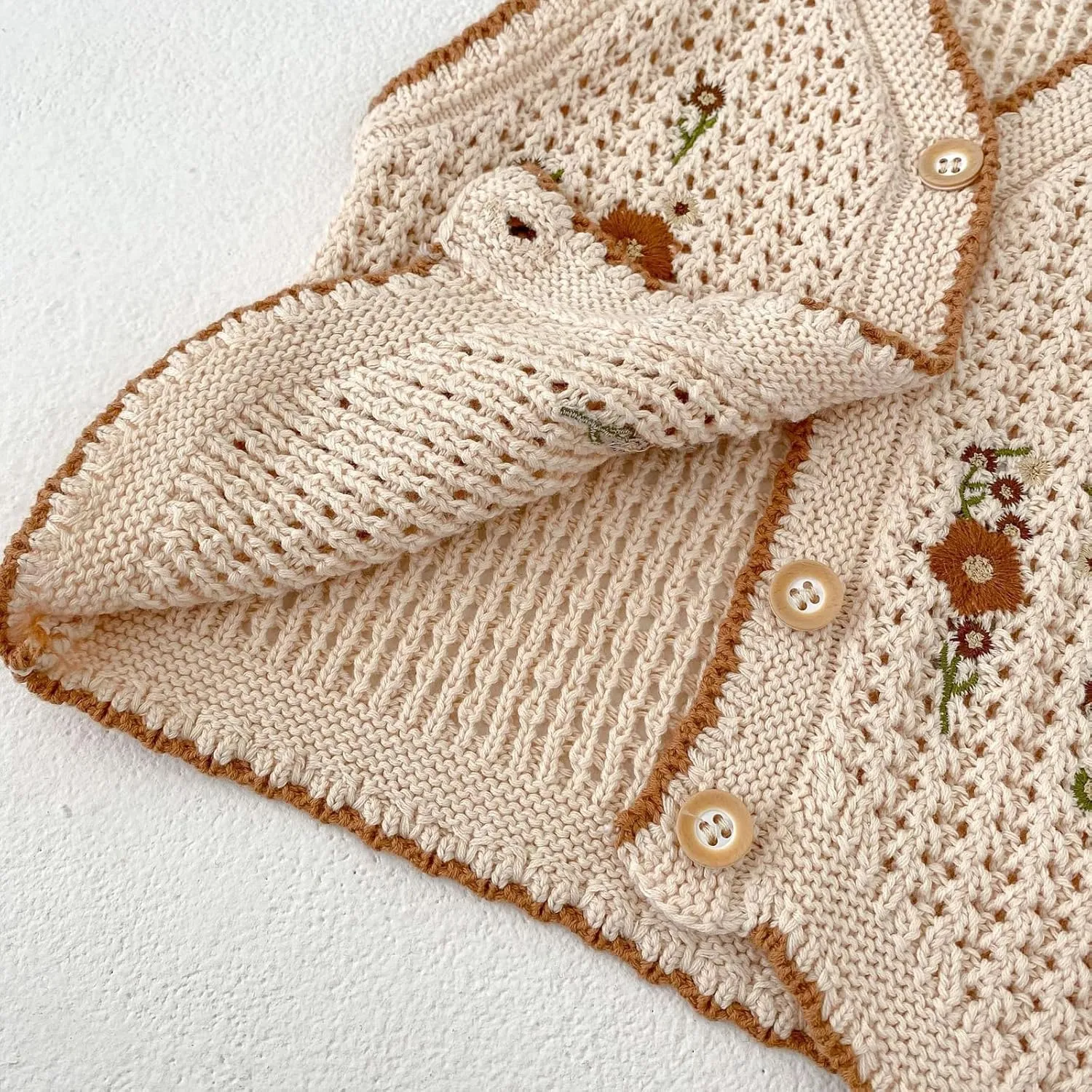 HOOLCHEAN Baby Girls Embroidered Cotton Vintage Sweater Vest Knitted Cardigan