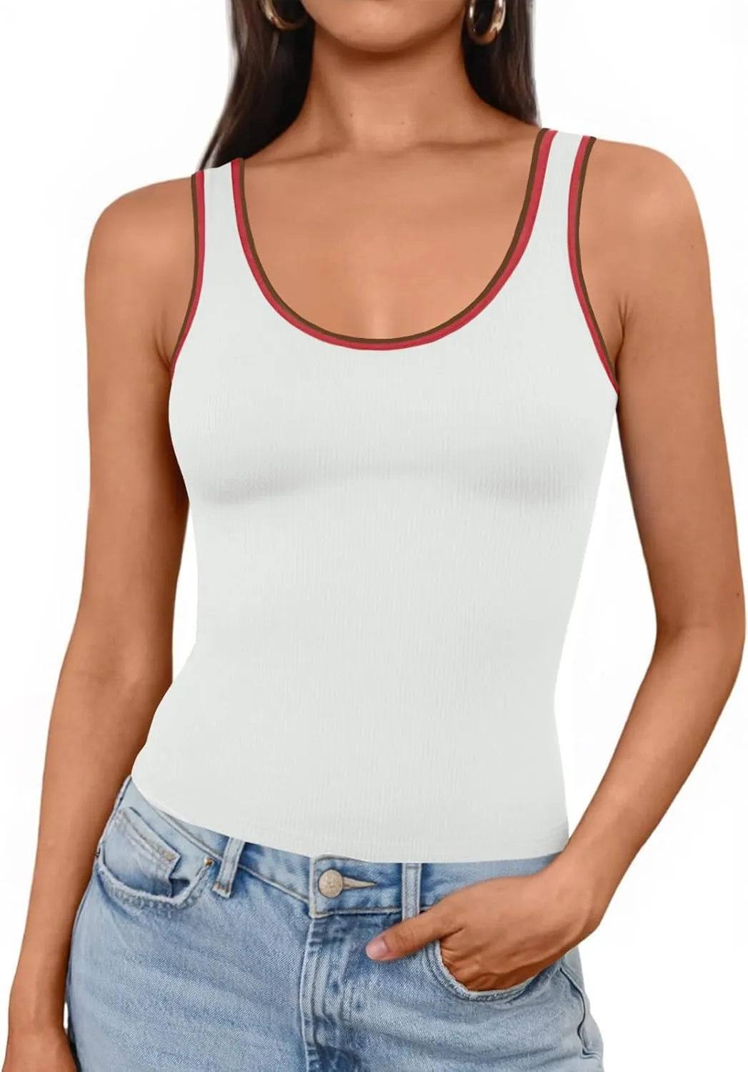 Imily Bela Womens Summer Tank Tops Casual Scoop Neck Sleeveless Slim Sexy Going Out Shirts