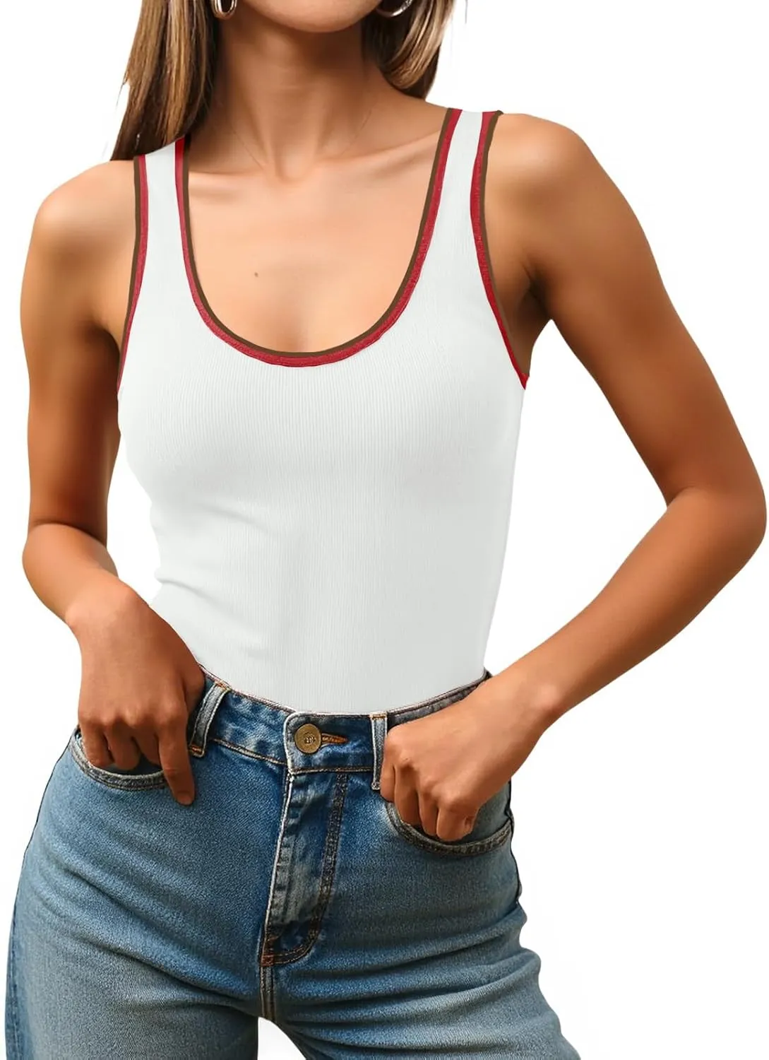 Imily Bela Womens Summer Tank Tops Casual Scoop Neck Sleeveless Slim Sexy Going Out Shirts
