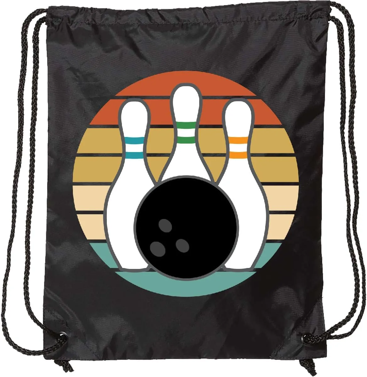 inktastic Bowling Pins Ball Bowler Retro Sunset Drawstring Bag Black 378e6