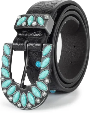 INOGIH Adjustable-Vintage-Western-Cowboy-Belt Women Men - Cowboy-Style Engraved-Buckle Belt for Jeans Pants Dresses