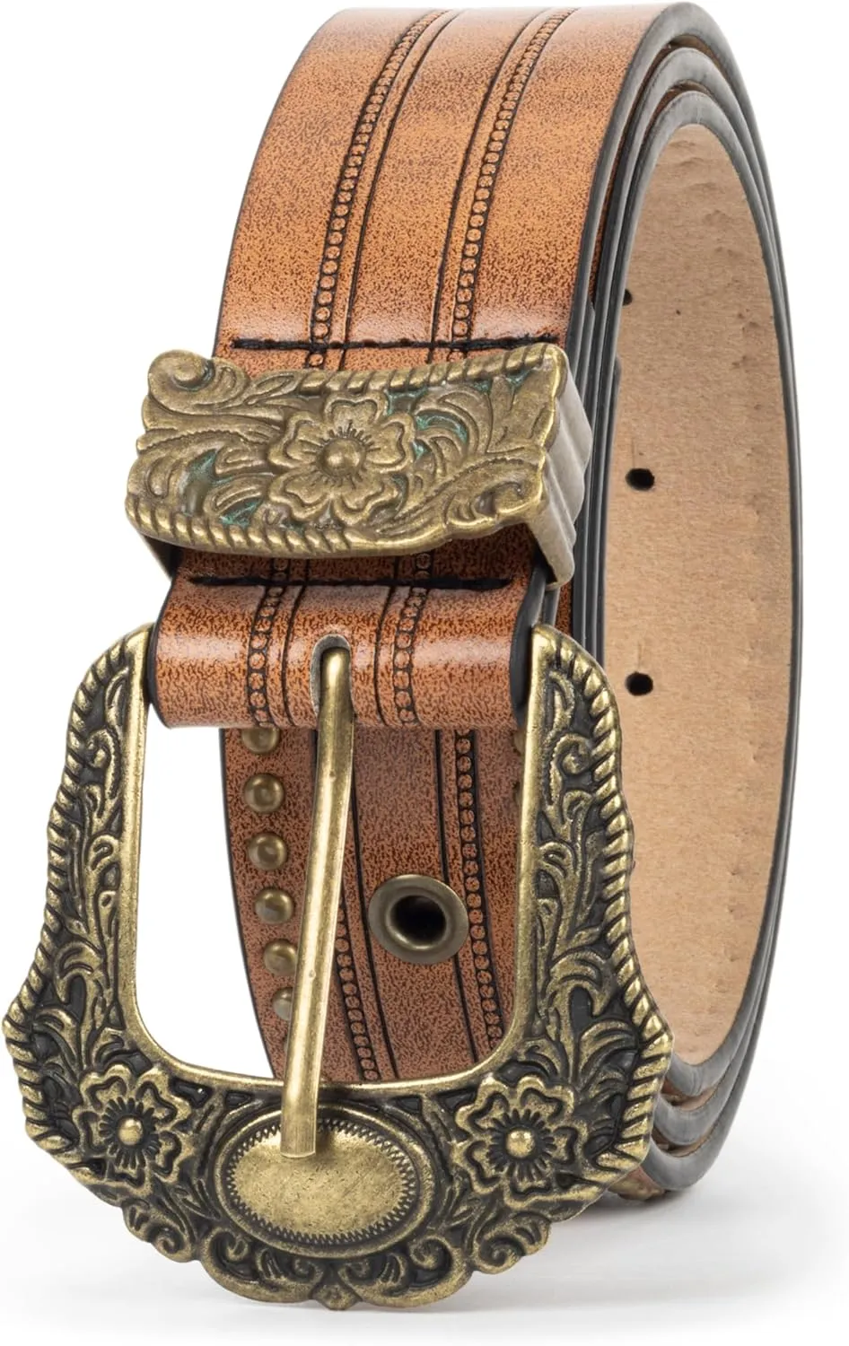 INOGIH Adjustable-Vintage-Western-Cowboy-Belt Women Men - Cowboy-Style Engraved-Buckle Belt for Jeans Pants Dresses
