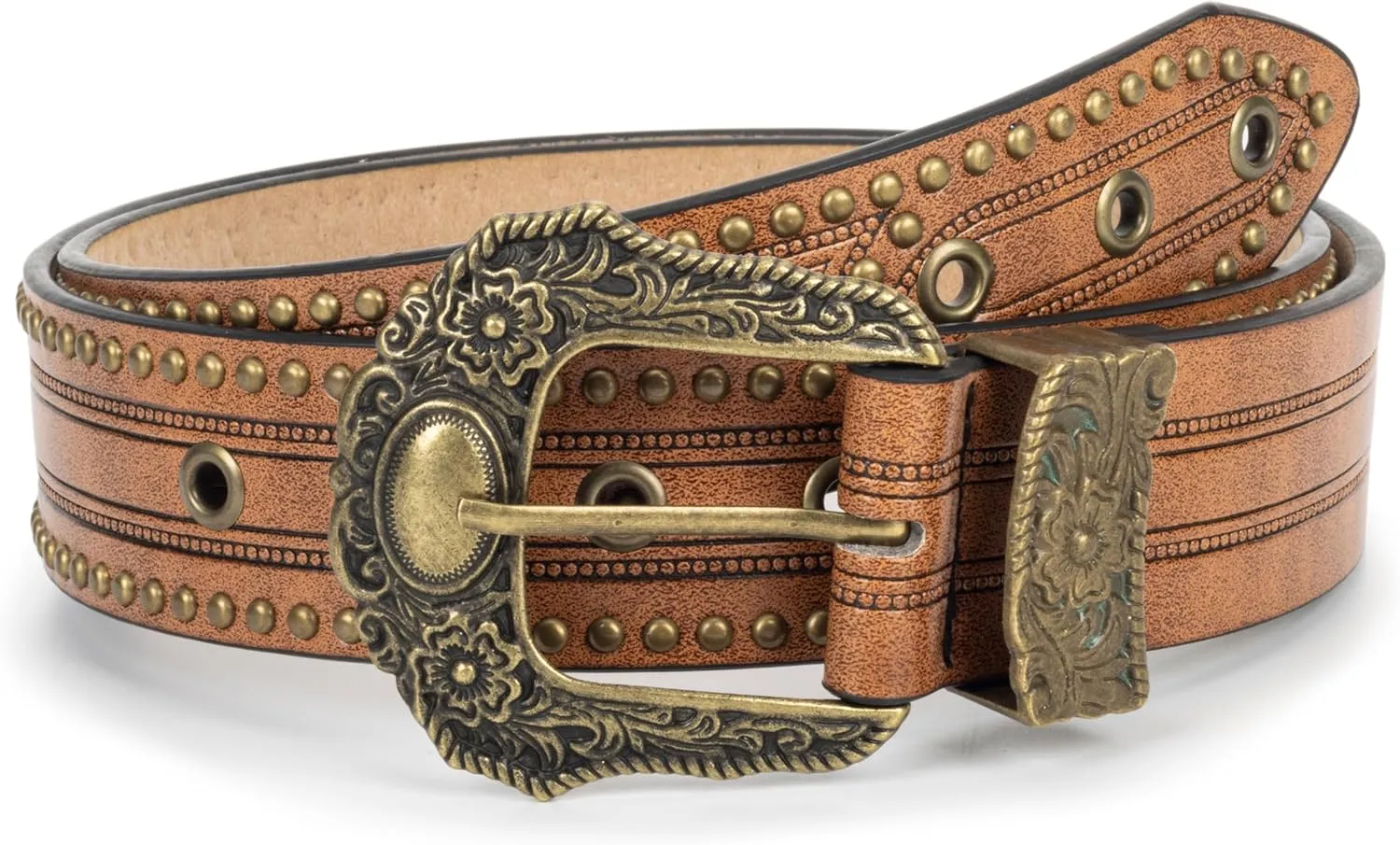 INOGIH Adjustable-Vintage-Western-Cowboy-Belt Women Men - Cowboy-Style Engraved-Buckle Belt for Jeans Pants Dresses