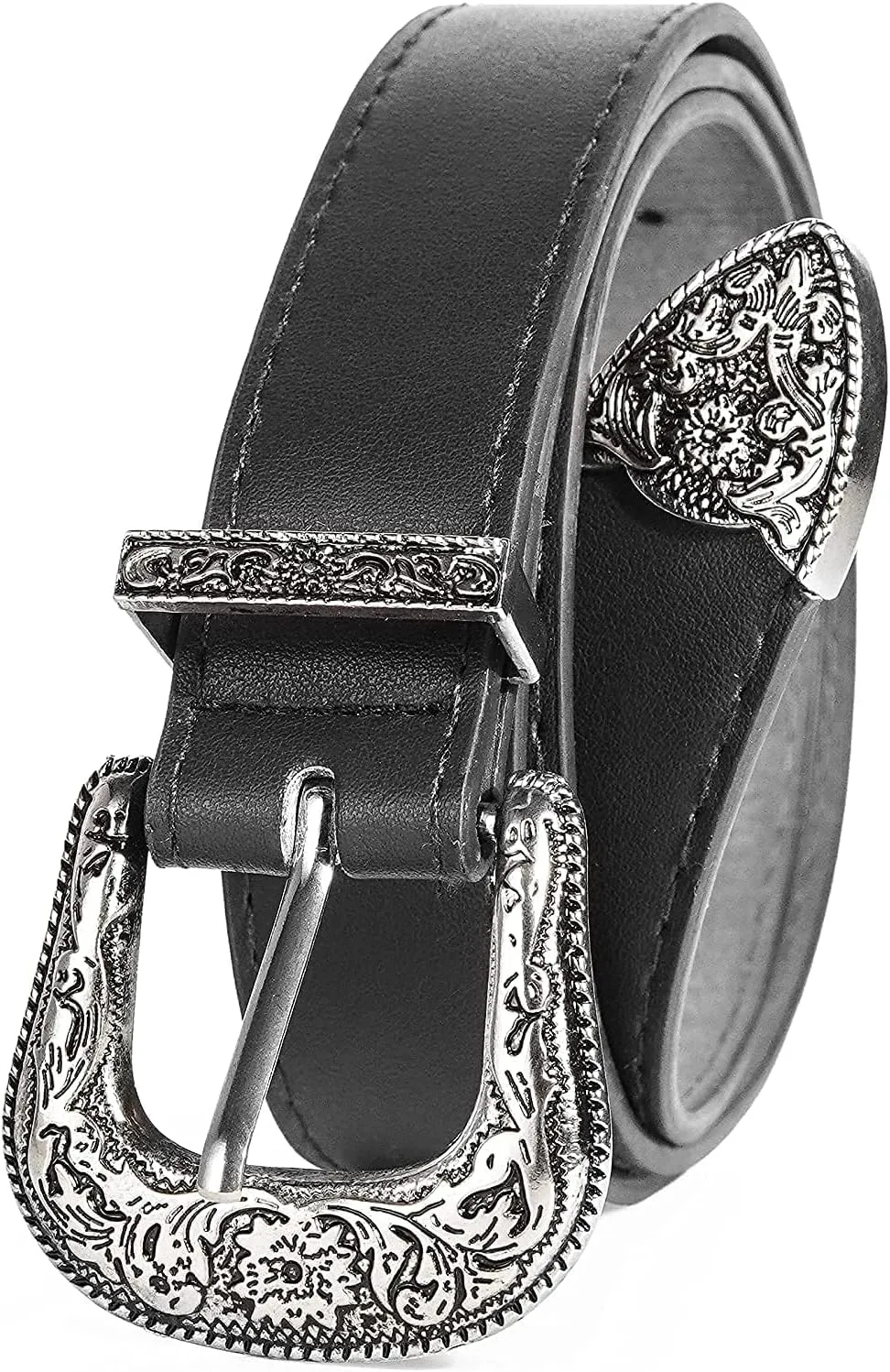 INOGIH Adjustable-Vintage-Western-Cowboy-Belt Women Men - Cowboy-Style Engraved-Buckle Belt for Jeans Pants Dresses