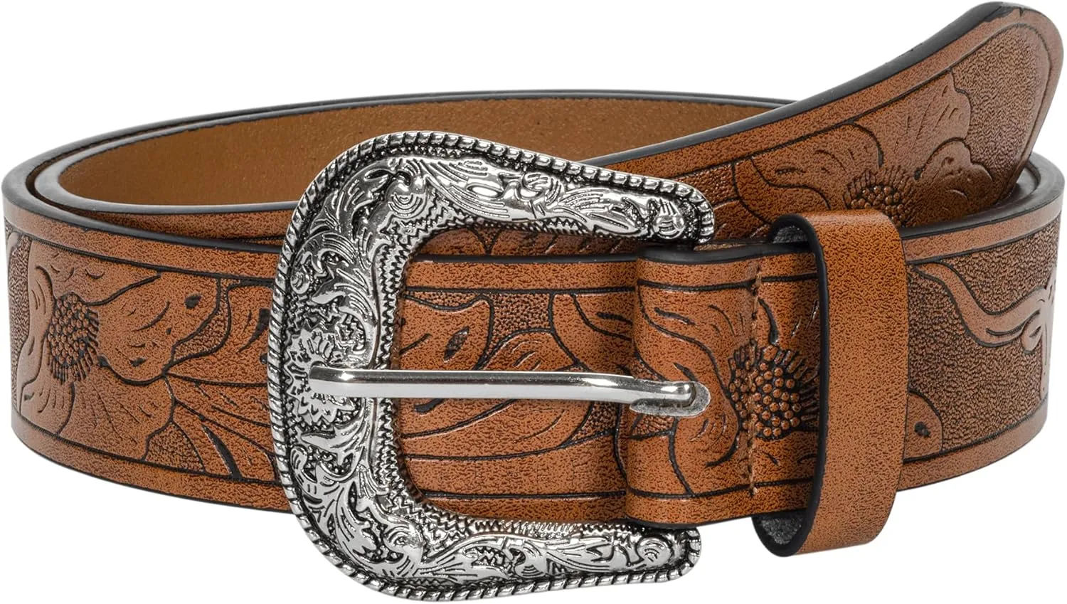 INOGIH Adjustable-Vintage-Western-Cowboy-Belt Women Men - Cowboy-Style Engraved-Buckle Belt for Jeans Pants Dresses