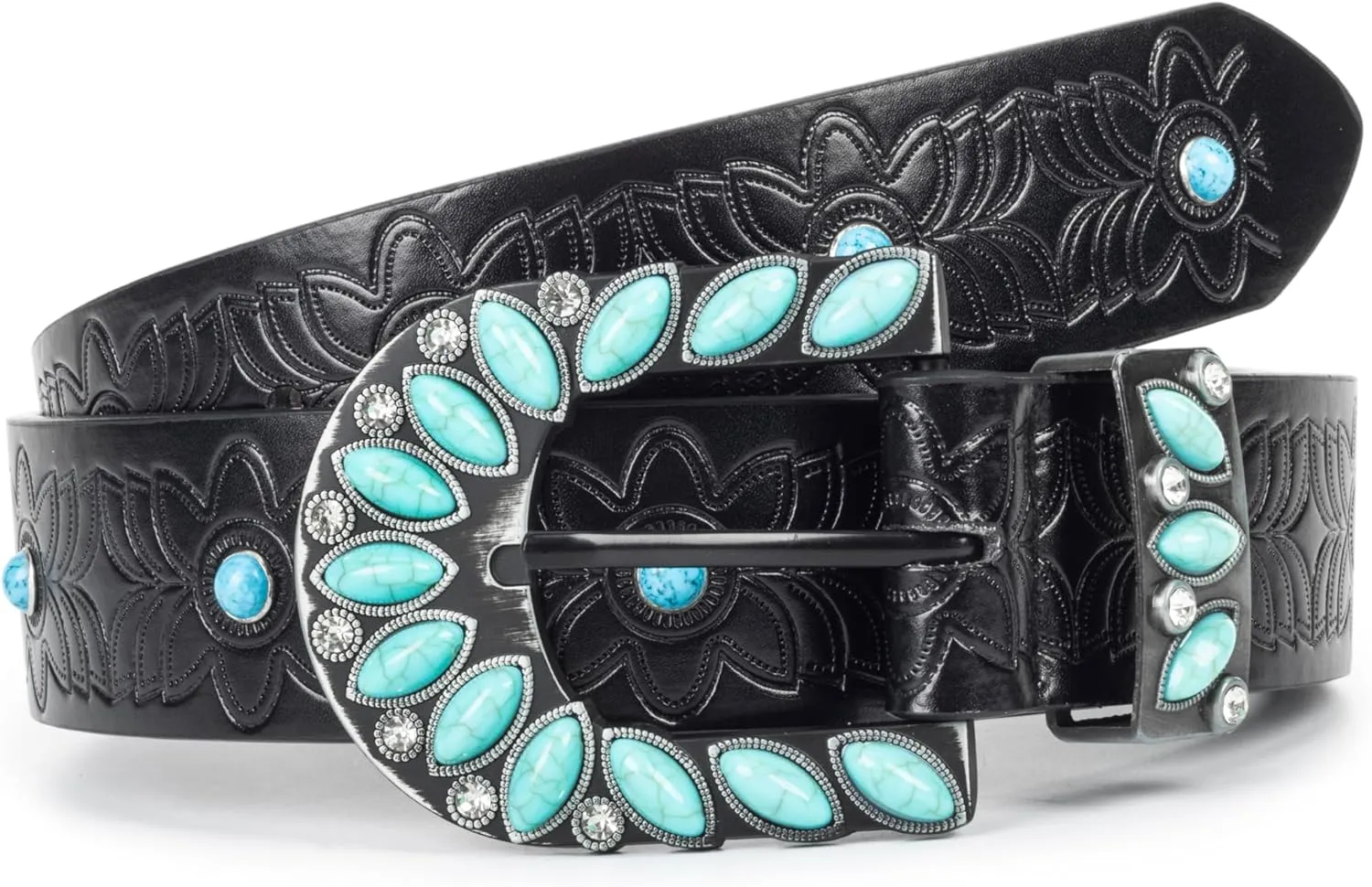 INOGIH Adjustable-Vintage-Western-Cowboy-Belt Women Men - Cowboy-Style Engraved-Buckle Belt for Jeans Pants Dresses