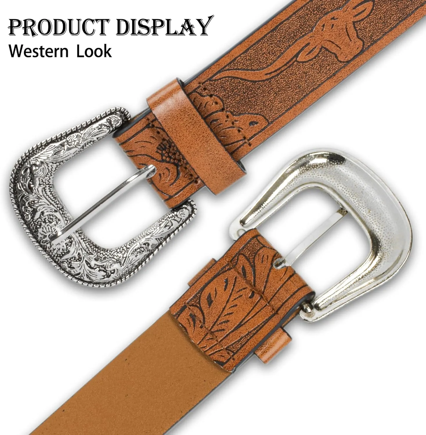 INOGIH Adjustable-Vintage-Western-Cowboy-Belt Women Men - Cowboy-Style Engraved-Buckle Belt for Jeans Pants Dresses