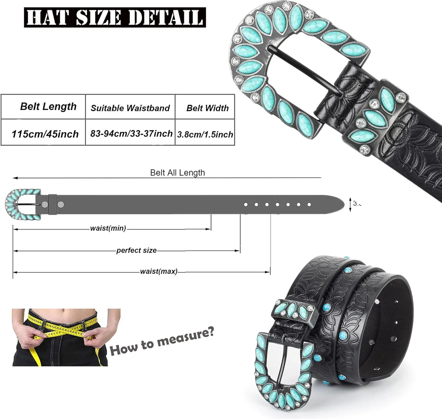 INOGIH Adjustable-Vintage-Western-Cowboy-Belt Women Men - Cowboy-Style Engraved-Buckle Belt for Jeans Pants Dresses