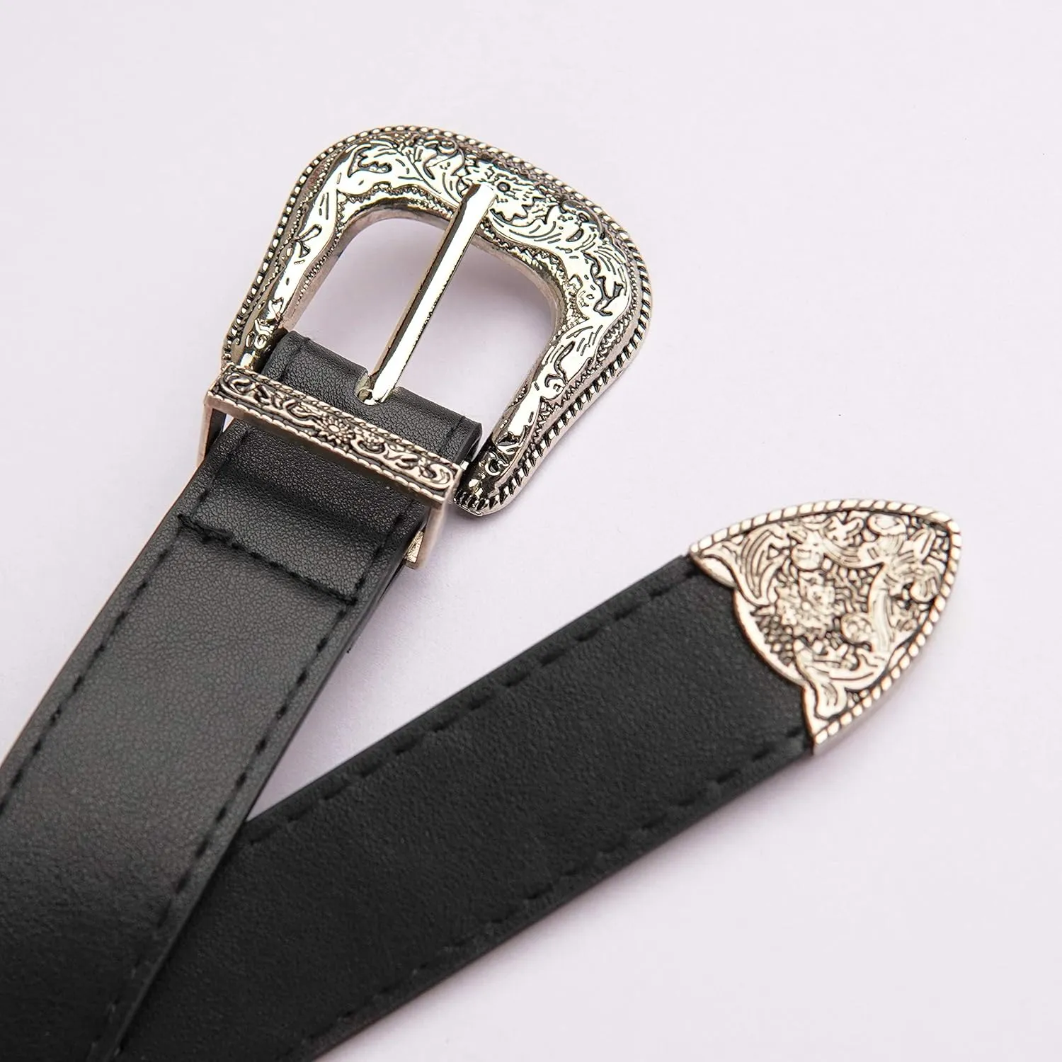 INOGIH Adjustable-Vintage-Western-Cowboy-Belt Women Men - Cowboy-Style Engraved-Buckle Belt for Jeans Pants Dresses