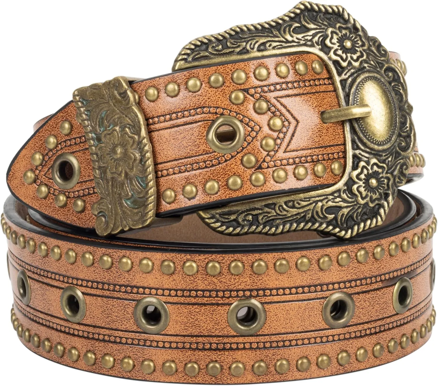 INOGIH Adjustable-Vintage-Western-Cowboy-Belt Women Men - Cowboy-Style Engraved-Buckle Belt for Jeans Pants Dresses