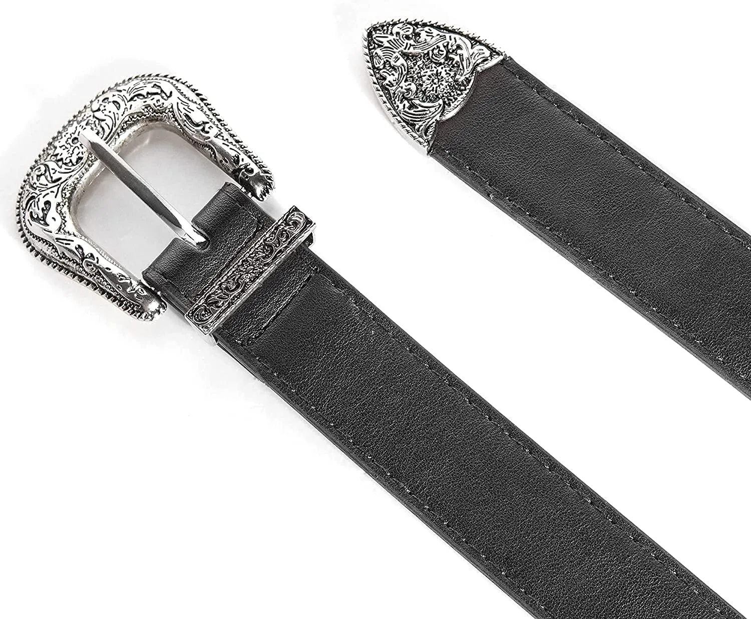 INOGIH Adjustable-Vintage-Western-Cowboy-Belt Women Men - Cowboy-Style Engraved-Buckle Belt for Jeans Pants Dresses