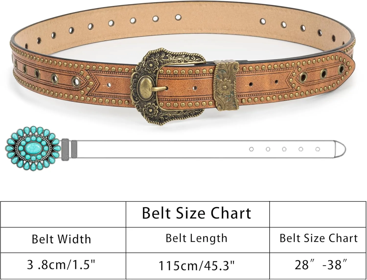 INOGIH Adjustable-Vintage-Western-Cowboy-Belt Women Men - Cowboy-Style Engraved-Buckle Belt for Jeans Pants Dresses