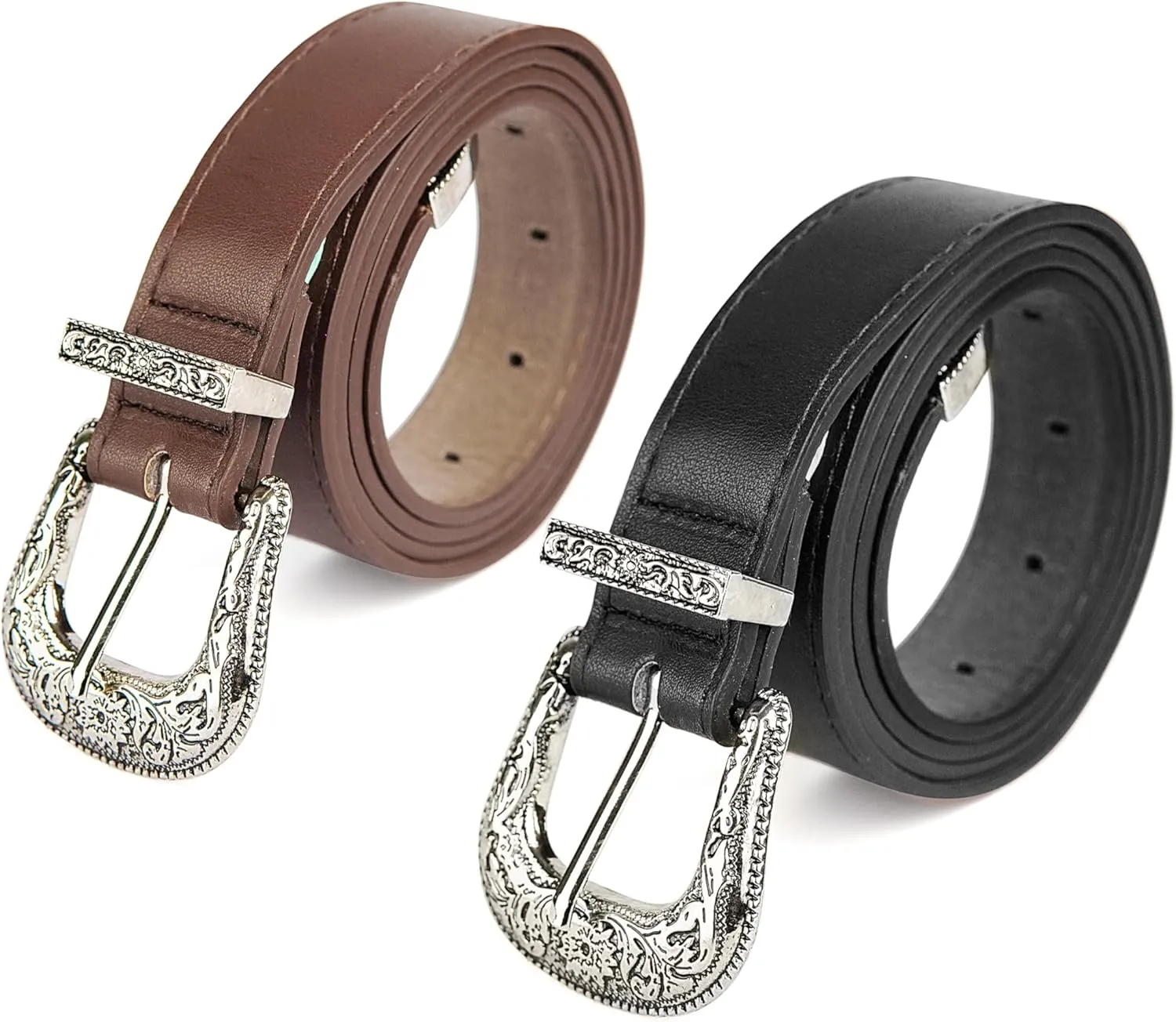 INOGIH Adjustable-Vintage-Western-Cowboy-Belt Women Men - Cowboy-Style Engraved-Buckle Belt for Jeans Pants Dresses