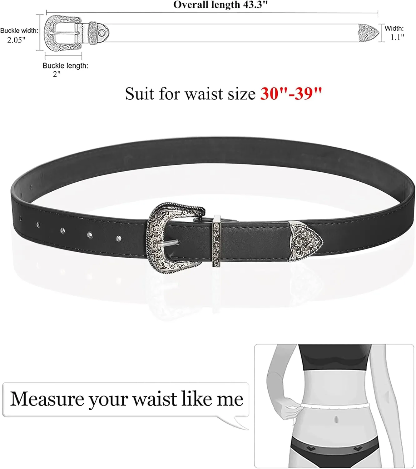 INOGIH Adjustable-Vintage-Western-Cowboy-Belt Women Men - Cowboy-Style Engraved-Buckle Belt for Jeans Pants Dresses