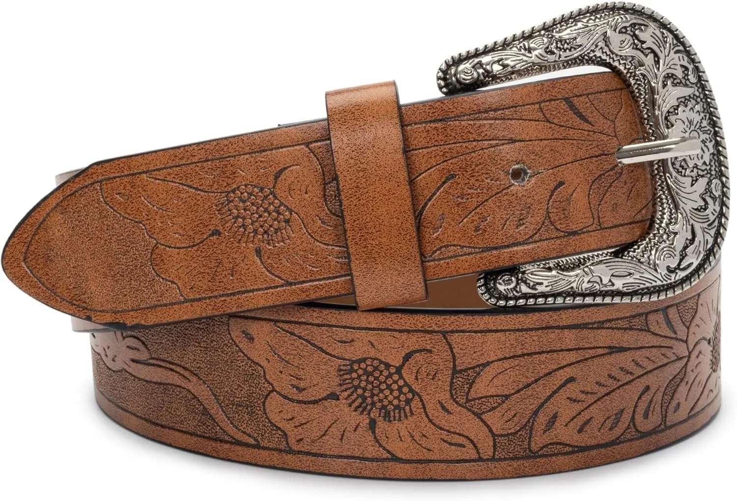 INOGIH Adjustable-Vintage-Western-Cowboy-Belt Women Men - Cowboy-Style Engraved-Buckle Belt for Jeans Pants Dresses