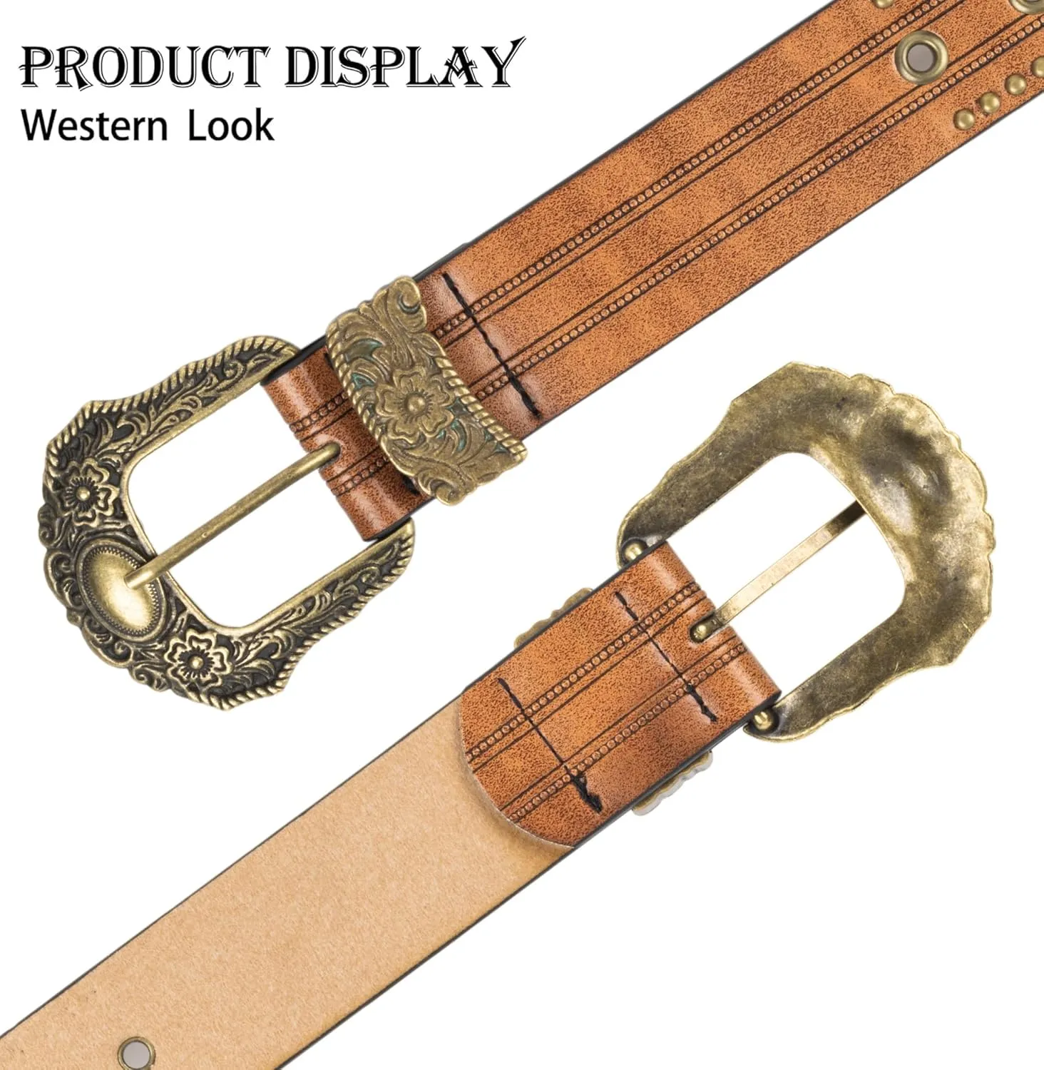 INOGIH Adjustable-Vintage-Western-Cowboy-Belt Women Men - Cowboy-Style Engraved-Buckle Belt for Jeans Pants Dresses