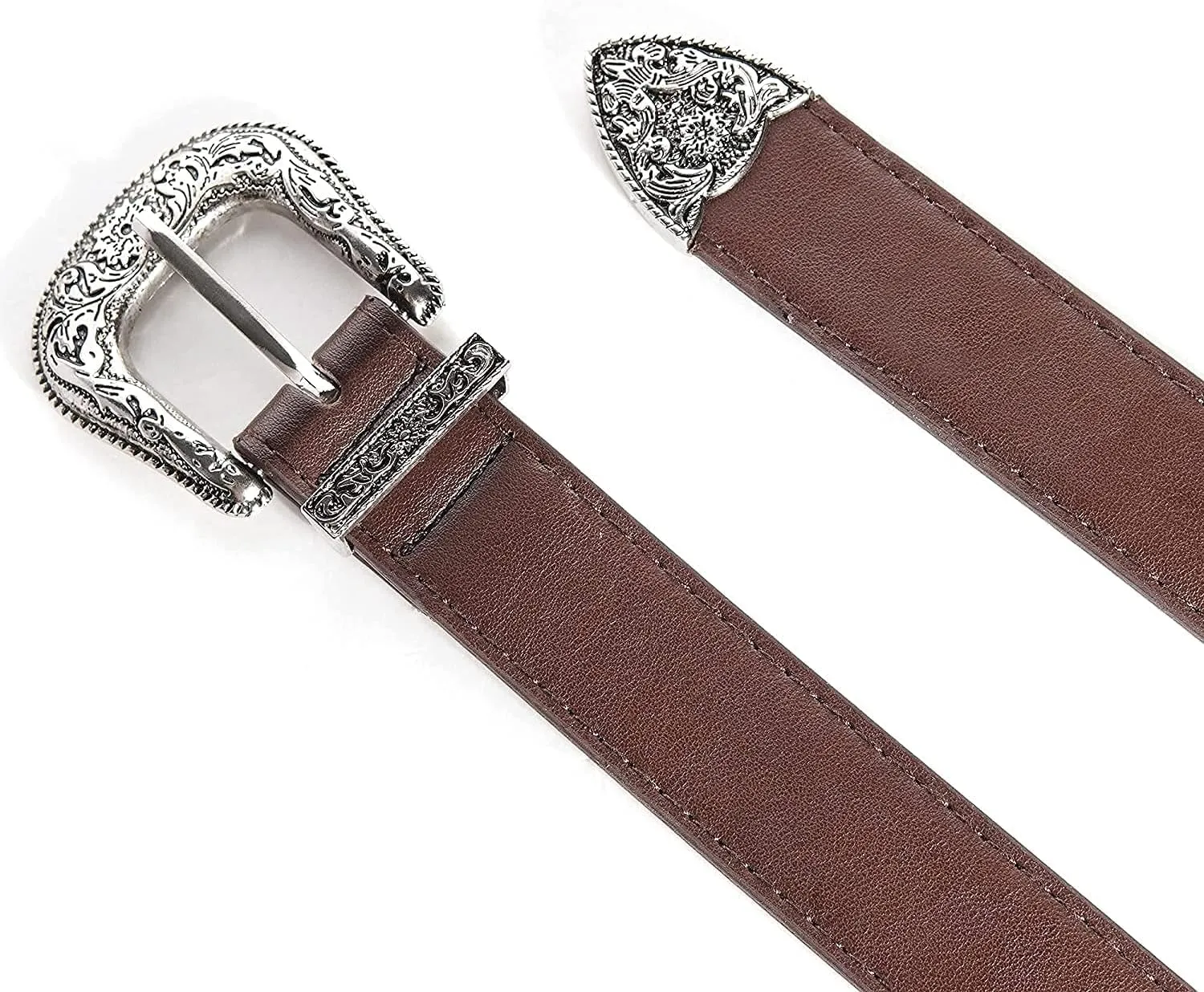 INOGIH Adjustable-Vintage-Western-Cowboy-Belt Women Men - Cowboy-Style Engraved-Buckle Belt for Jeans Pants Dresses