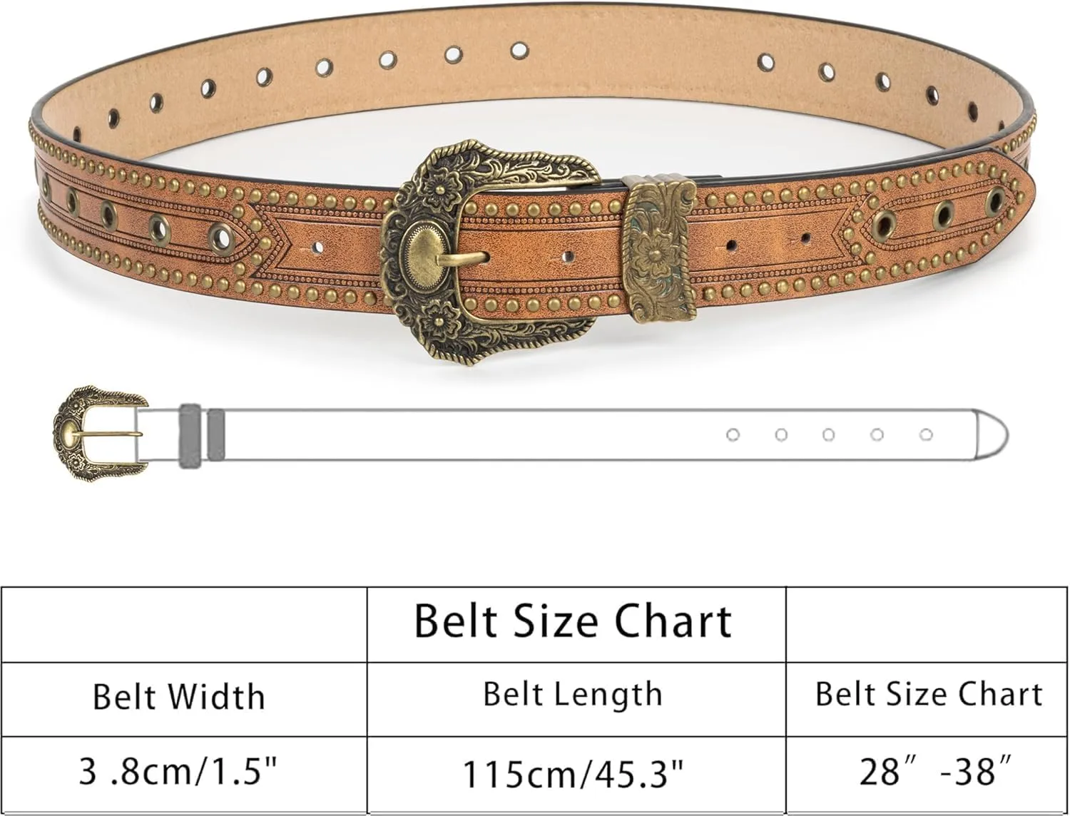 INOGIH Adjustable-Vintage-Western-Cowboy-Belt Women Men - Cowboy-Style Engraved-Buckle Belt for Jeans Pants Dresses