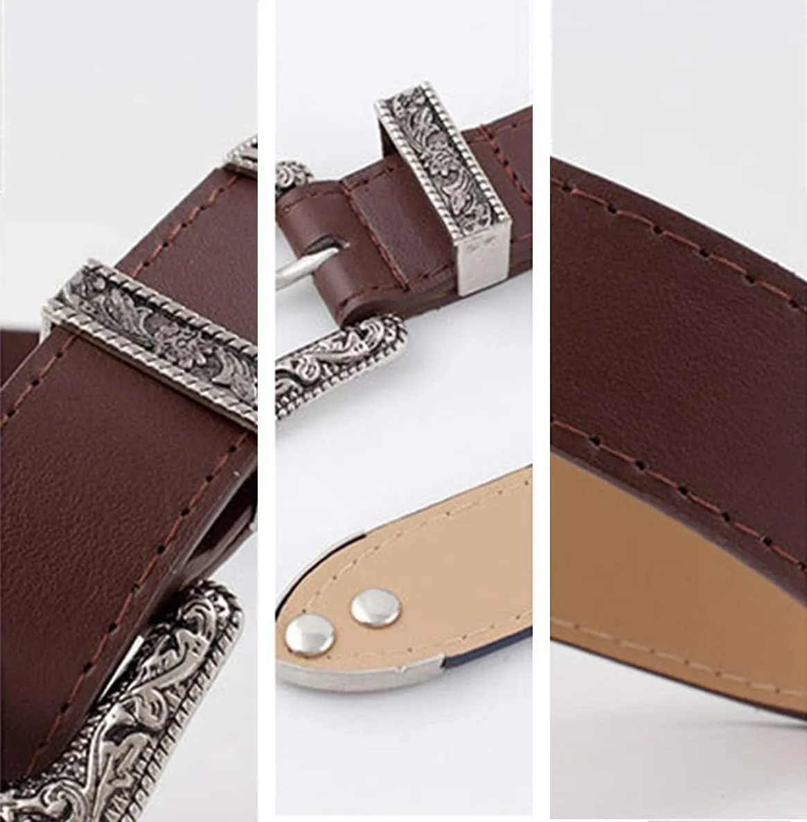 INOGIH Adjustable-Vintage-Western-Cowboy-Belt Women Men - Cowboy-Style Engraved-Buckle Belt for Jeans Pants Dresses