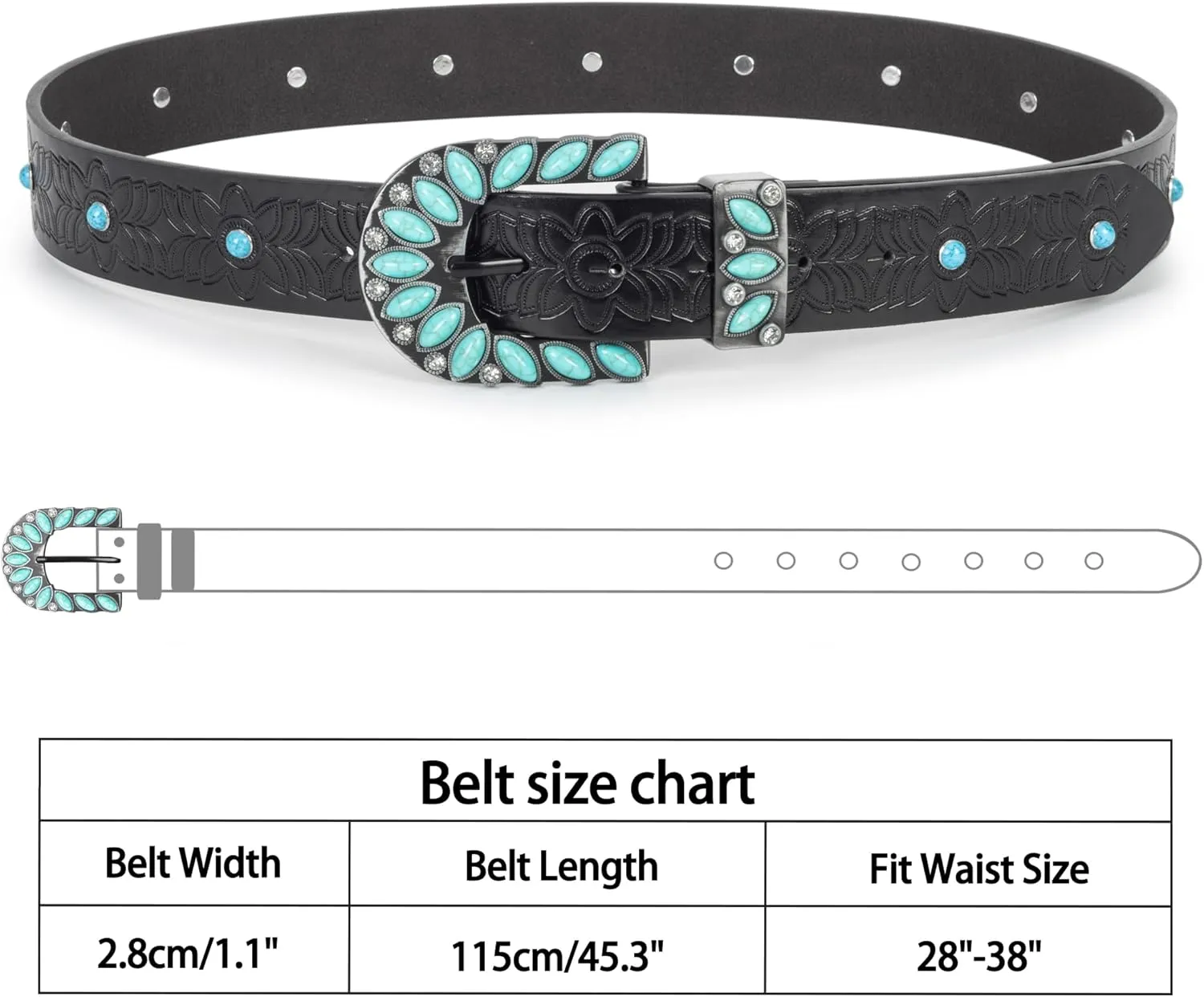 INOGIH Adjustable-Vintage-Western-Cowboy-Belt Women Men - Cowboy-Style Engraved-Buckle Belt for Jeans Pants Dresses