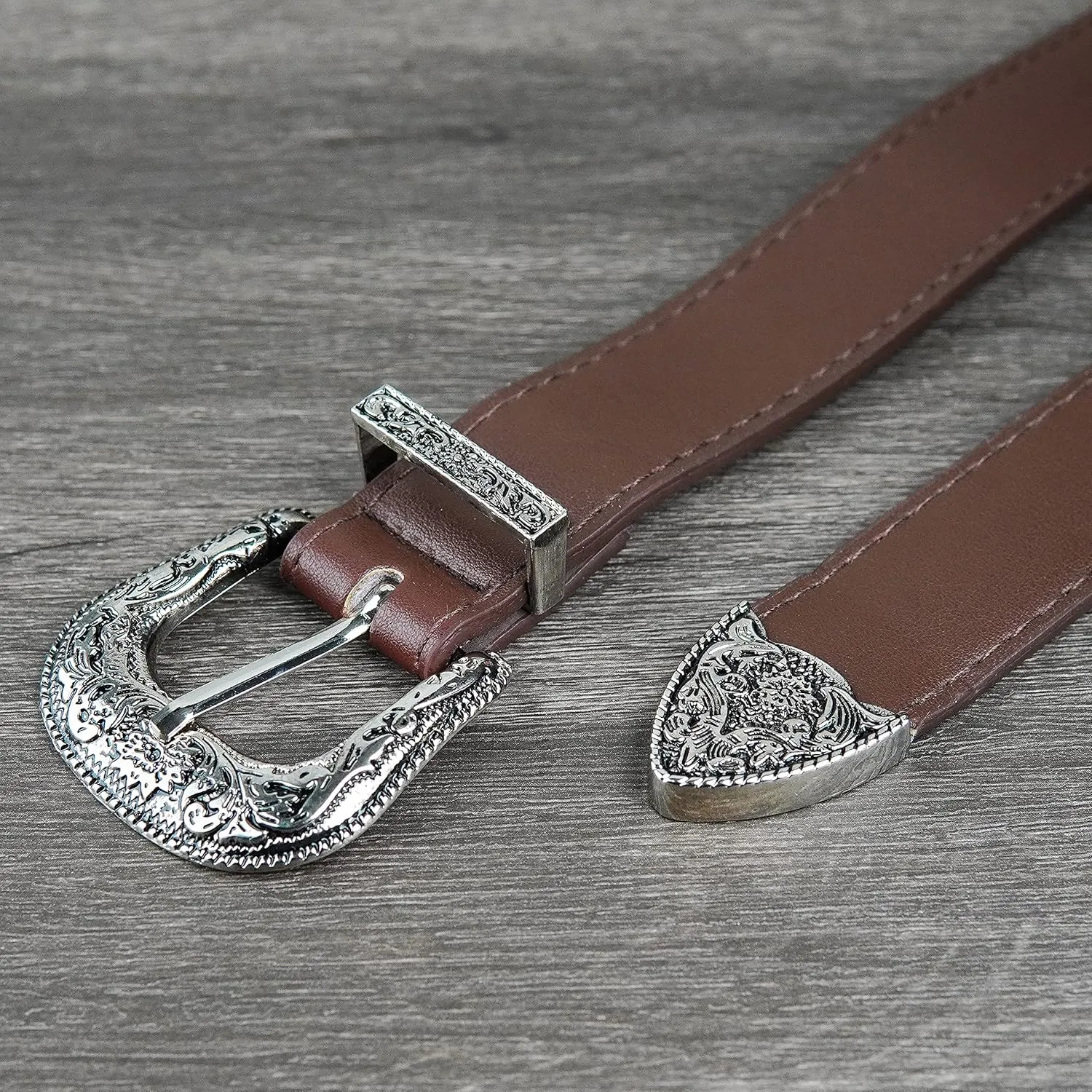 INOGIH Adjustable-Vintage-Western-Cowboy-Belt Women Men - Cowboy-Style Engraved-Buckle Belt for Jeans Pants Dresses
