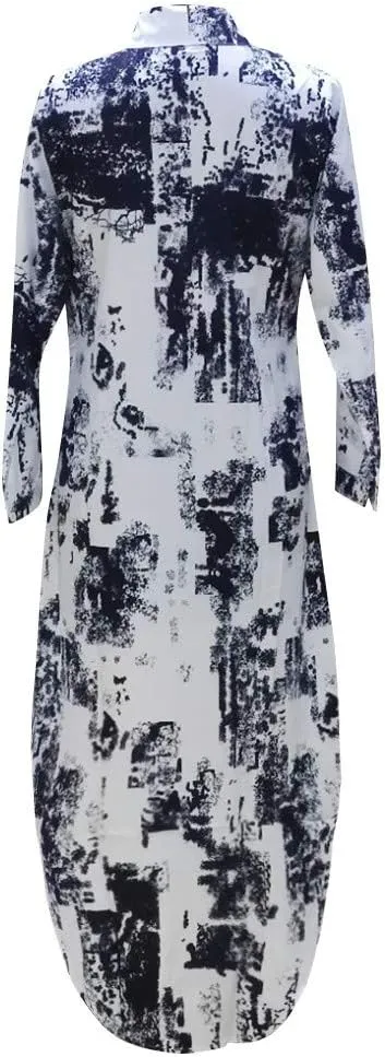 iQKA Women Plus Size Cotton Linen Button Down Shirt Dress Long Sleeve Casual Loose Pockets Mini Tunic Dress