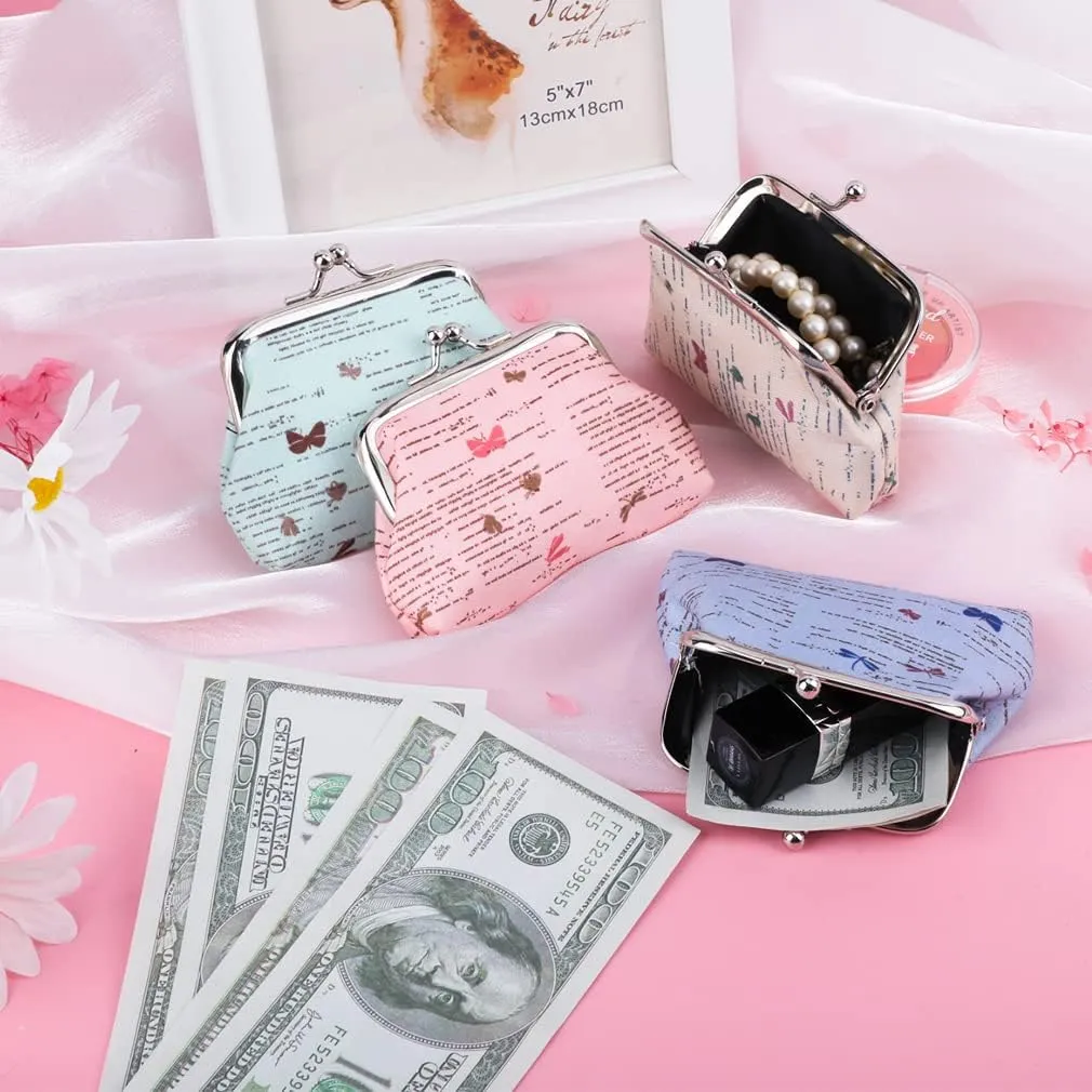 iSuperb 4 pcs Coin Purse Vintage Change Purse Clasp Small Wallet Coin Bag Letter Coin Pouch Buckle Kisslock Coin Case Clutch for Women Evening (Letter)