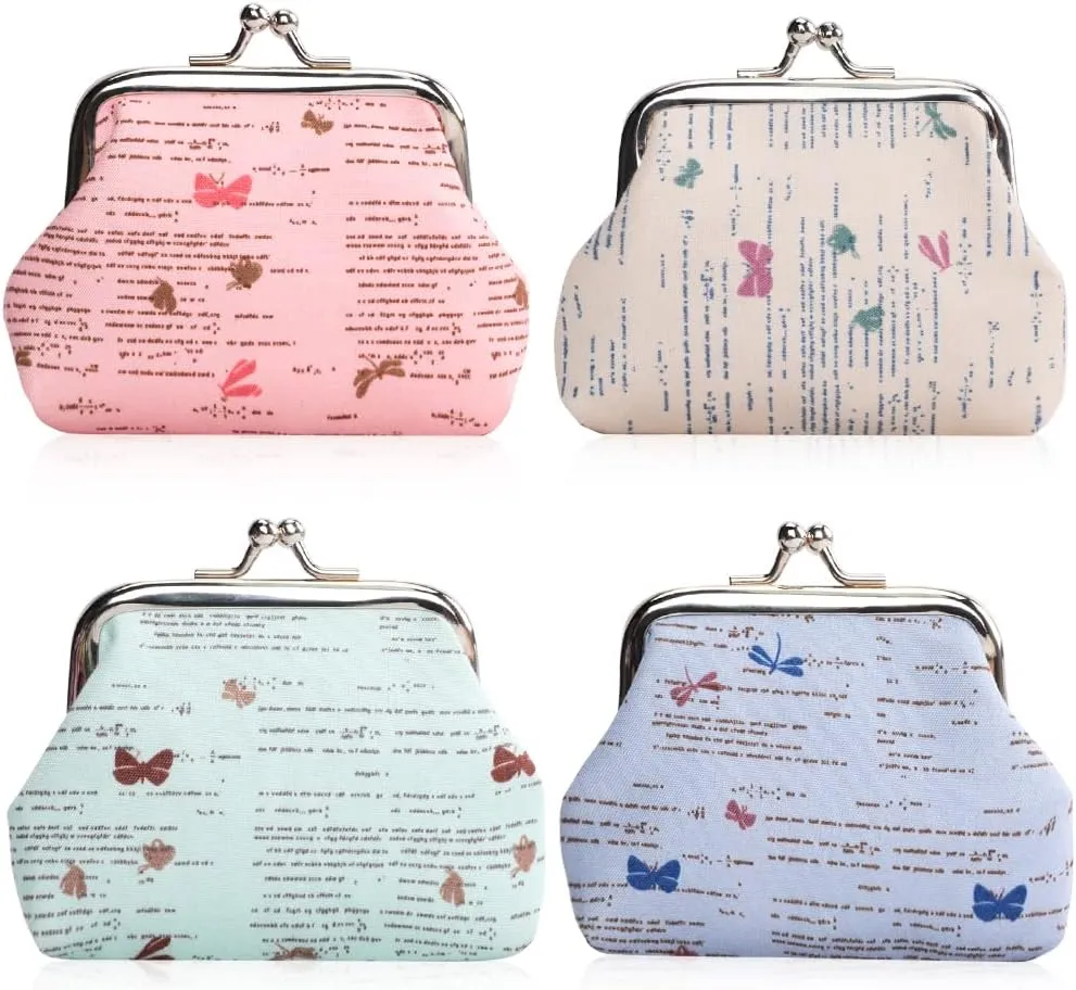 iSuperb 4 pcs Coin Purse Vintage Change Purse Clasp Small Wallet Coin Bag Letter Coin Pouch Buckle Kisslock Coin Case Clutch for Women Evening (Letter)