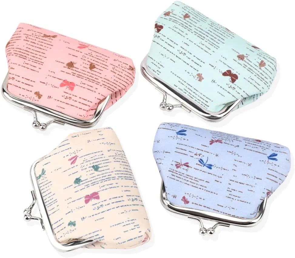 iSuperb 4 pcs Coin Purse Vintage Change Purse Clasp Small Wallet Coin Bag Letter Coin Pouch Buckle Kisslock Coin Case Clutch for Women Evening (Letter)